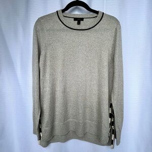 J.Crew - Gray Sweater with Black Trim, A Side Slit with Striped Strings.
